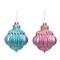 Transpac Glass Bright Pink/Blue Ornament Set of 2 - Christmas Tree Decorations, Multicolor, Glass, 4.75in Height, Indoor Use